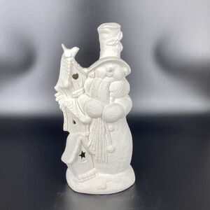 Ready to Paint 11” Bisque Snowman Figurine with Birdhouse Christmas Decor